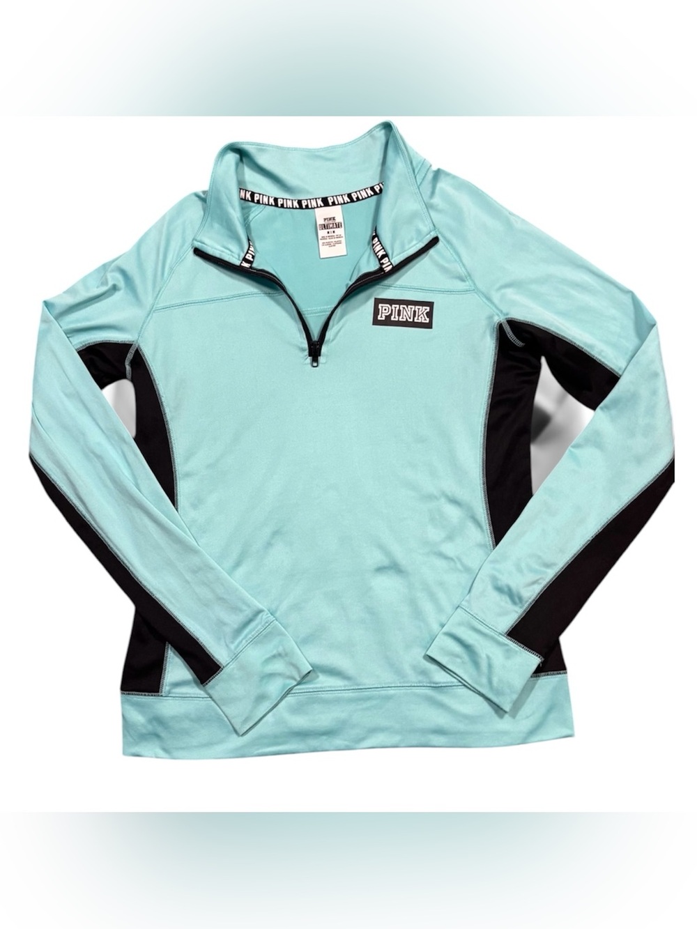 PINK Victoria's Secret Aqua & Black Quarter-Zip Long Sleeve Pullover Activewear